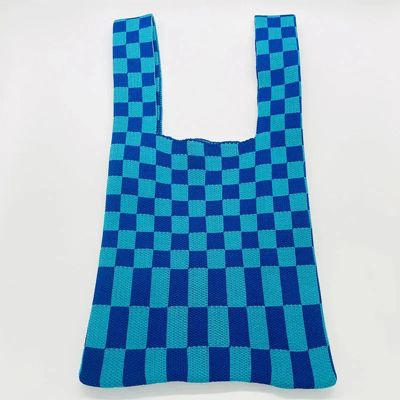💕 Cozy Checker Chic Tote 👜✨ Large Capacity Knitted Bag for Trendy Adventures! 🌟