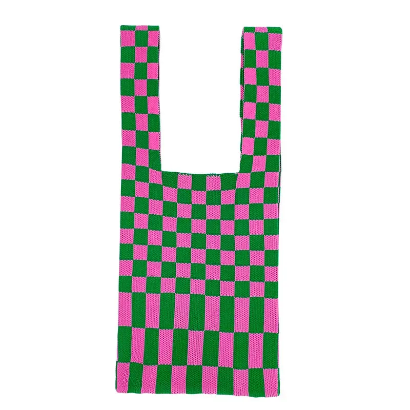 💕 Cozy Checker Chic Tote 👜✨ Large Capacity Knitted Bag for Trendy Adventures! 🌟