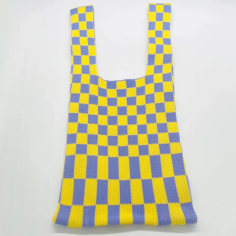 💕 Cozy Checker Chic Tote 👜✨ Large Capacity Knitted Bag for Trendy Adventures! 🌟