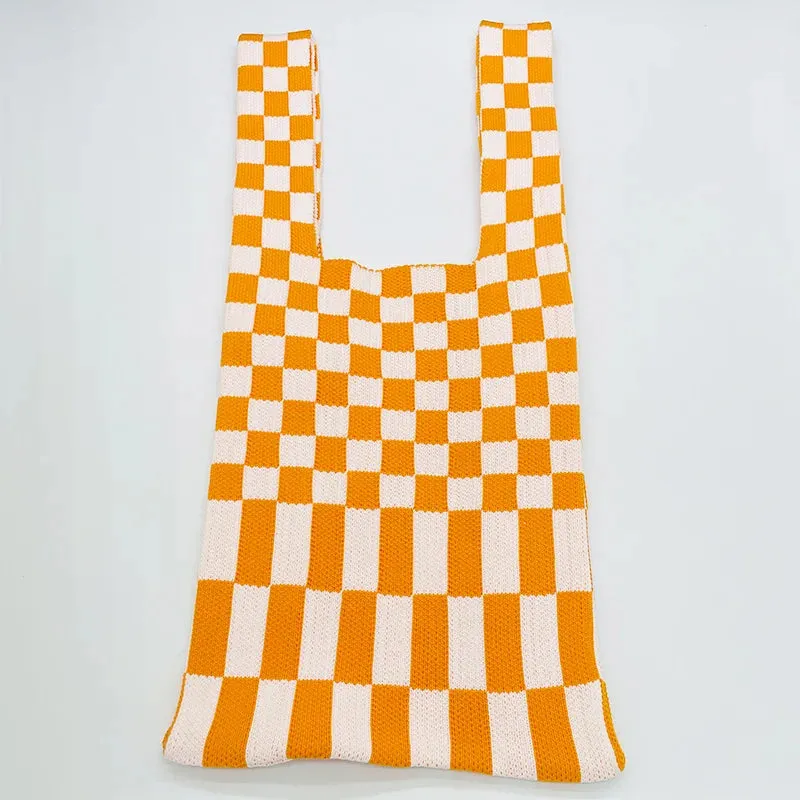 💕 Cozy Checker Chic Tote 👜✨ Large Capacity Knitted Bag for Trendy Adventures! 🌟