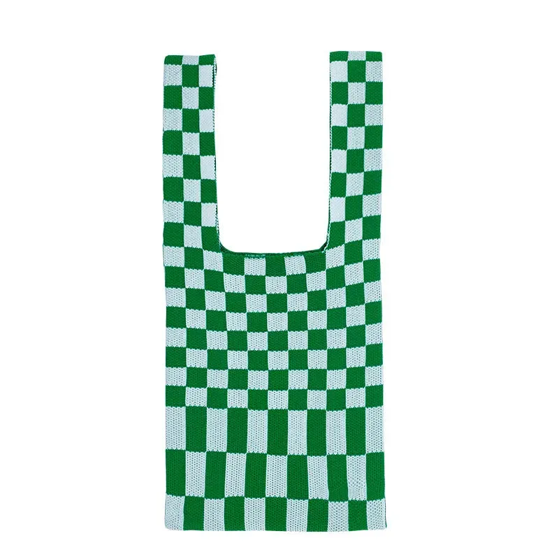 💕 Cozy Checker Chic Tote 👜✨ Large Capacity Knitted Bag for Trendy Adventures! 🌟