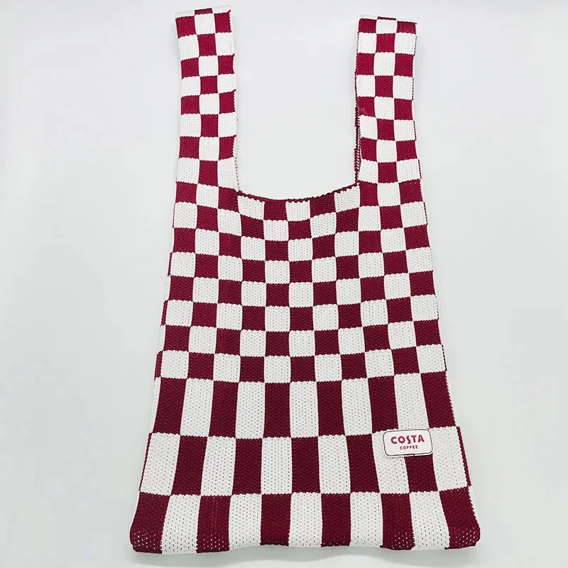 💕 Cozy Checker Chic Tote 👜✨ Large Capacity Knitted Bag for Trendy Adventures! 🌟