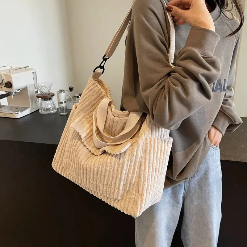 🍂 Cozy Chic Corduroy Tote Bag 🎒✨ - Your Go-To Fashion Companion for Autumn & Winter! 🎉