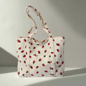 🍓 Sweet Strawberry Dreams 🌊 Corduroy Beach Tote 🌼 Stylish & Spacious Shoulder Bag 👜✨