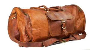 100% Goat Leather Luggage Handmade Duffle Bag for Large Travel and Gym (24x10x10 Inches)