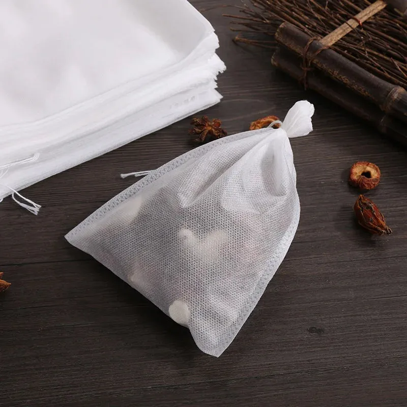 100-Piece Disposable Tea Bag Filter Bags with Drawstring Closure | Food-Grade Non-Woven Spice & Herbal Filters