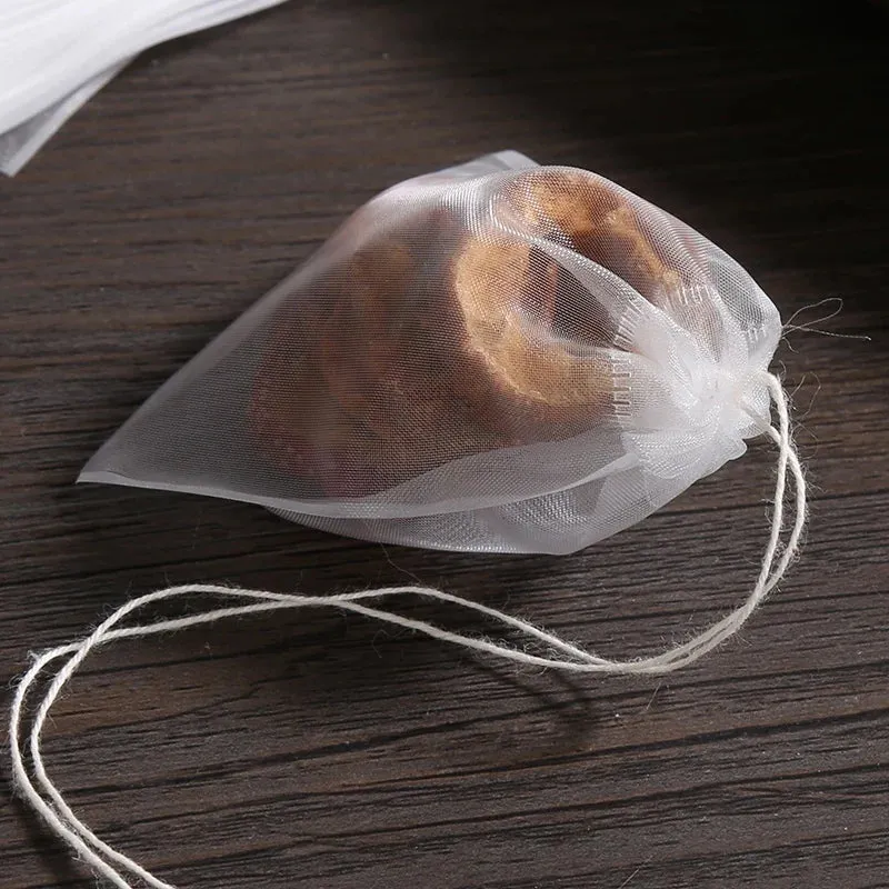 100-Piece Disposable Tea Bag Filter Bags with Drawstring Closure | Food-Grade Non-Woven Spice & Herbal Filters