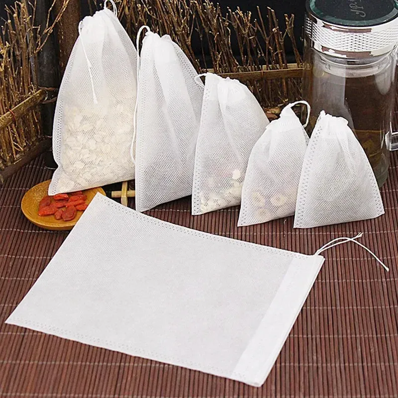 100-Piece Disposable Tea Bag Filter Bags with Drawstring Closure | Food-Grade Non-Woven Spice & Herbal Filters