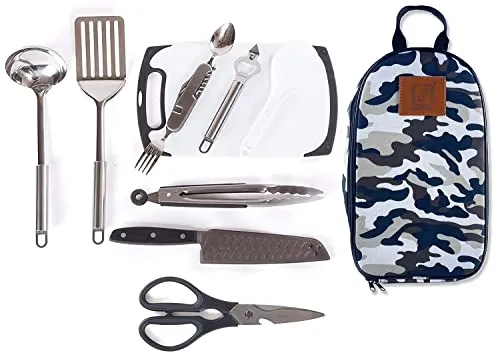 10pcs Stainless Steel Camping Cooking Set – Compact All-in-One Cookware Kit