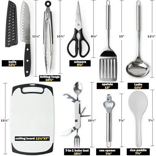 10pcs Stainless Steel Camping Cooking Set – Compact All-in-One Cookware Kit