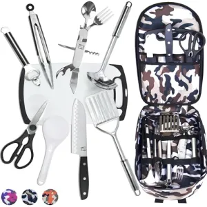 10pcs Stainless Steel Camping Cooking Set – Compact All-in-One Cookware Kit