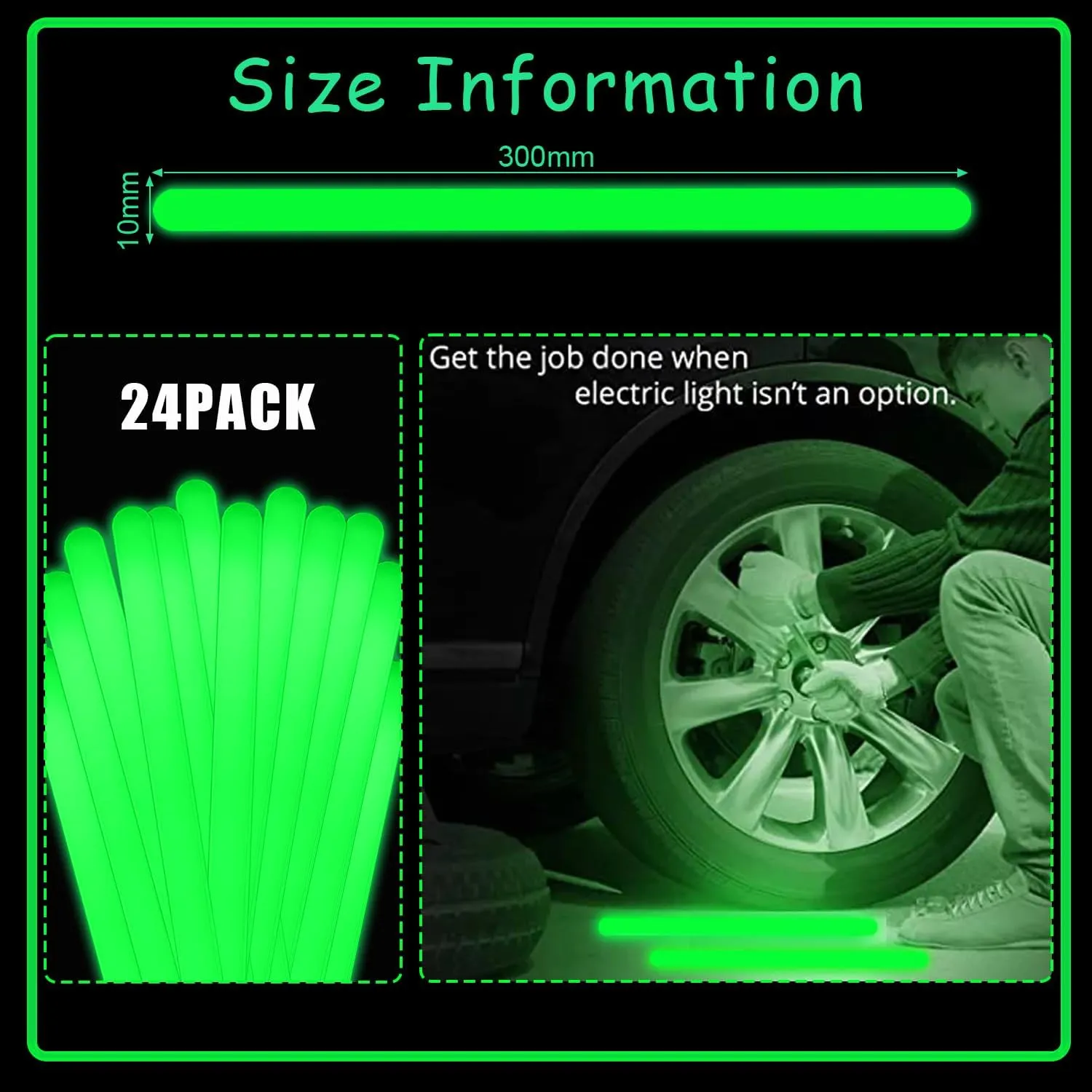 12 Inch Green Glow Stick Bulk 24 PCS Jumbo Glow Sticks Glow in the Dark Party Supplies Light Up Sticks Party Favors Glow Toy for Halloween,Christmas,Hawaii Carnival,Wedding,Birthday