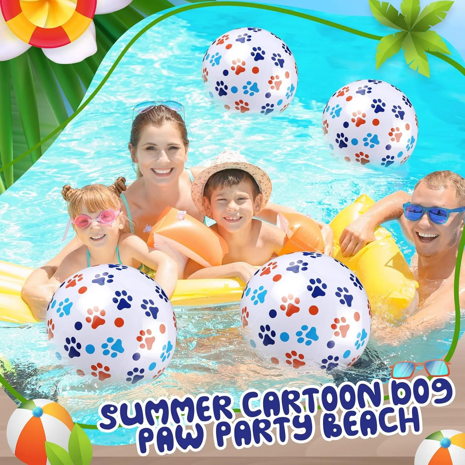 12 Pack Beach Ball 8.5 in Inflatable Beach Balls Bulk for Kids & Adults Cartoon Swimming Pool Toys Pool Party Favors for Birthday Summer Outdoor (Dog Paw)