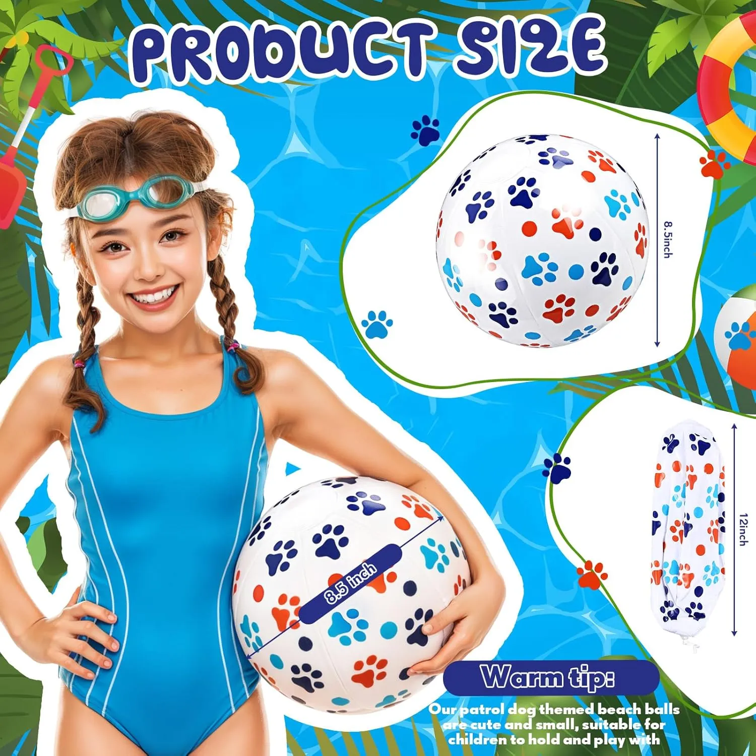 12 Pack Beach Ball 8.5 in Inflatable Beach Balls Bulk for Kids & Adults Cartoon Swimming Pool Toys Pool Party Favors for Birthday Summer Outdoor (Dog Paw)