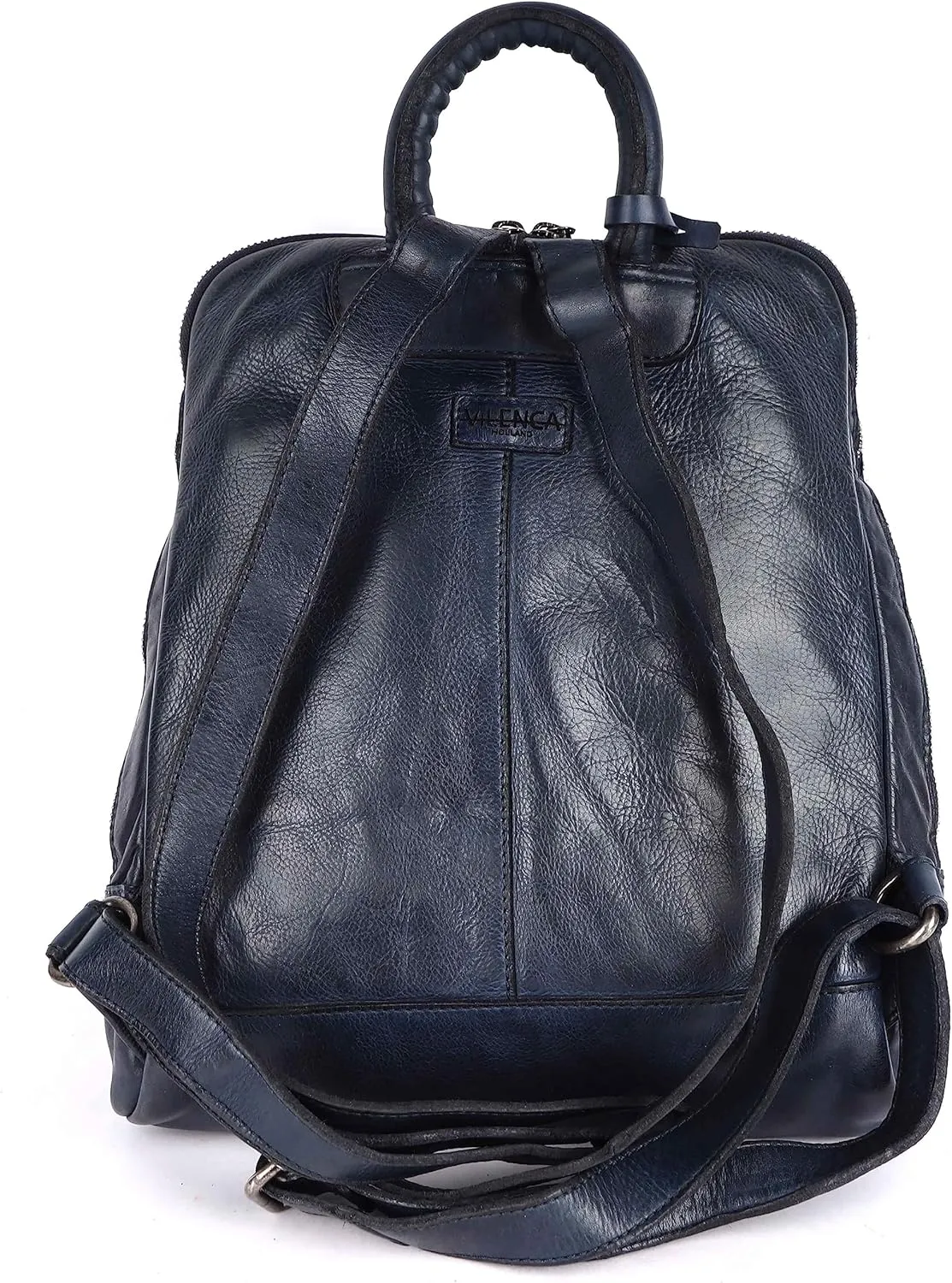 12.5 Inch Genuine Leather Backpack for Women and Men, Navy Leather Backpack with Adjustable Shoulder Strap