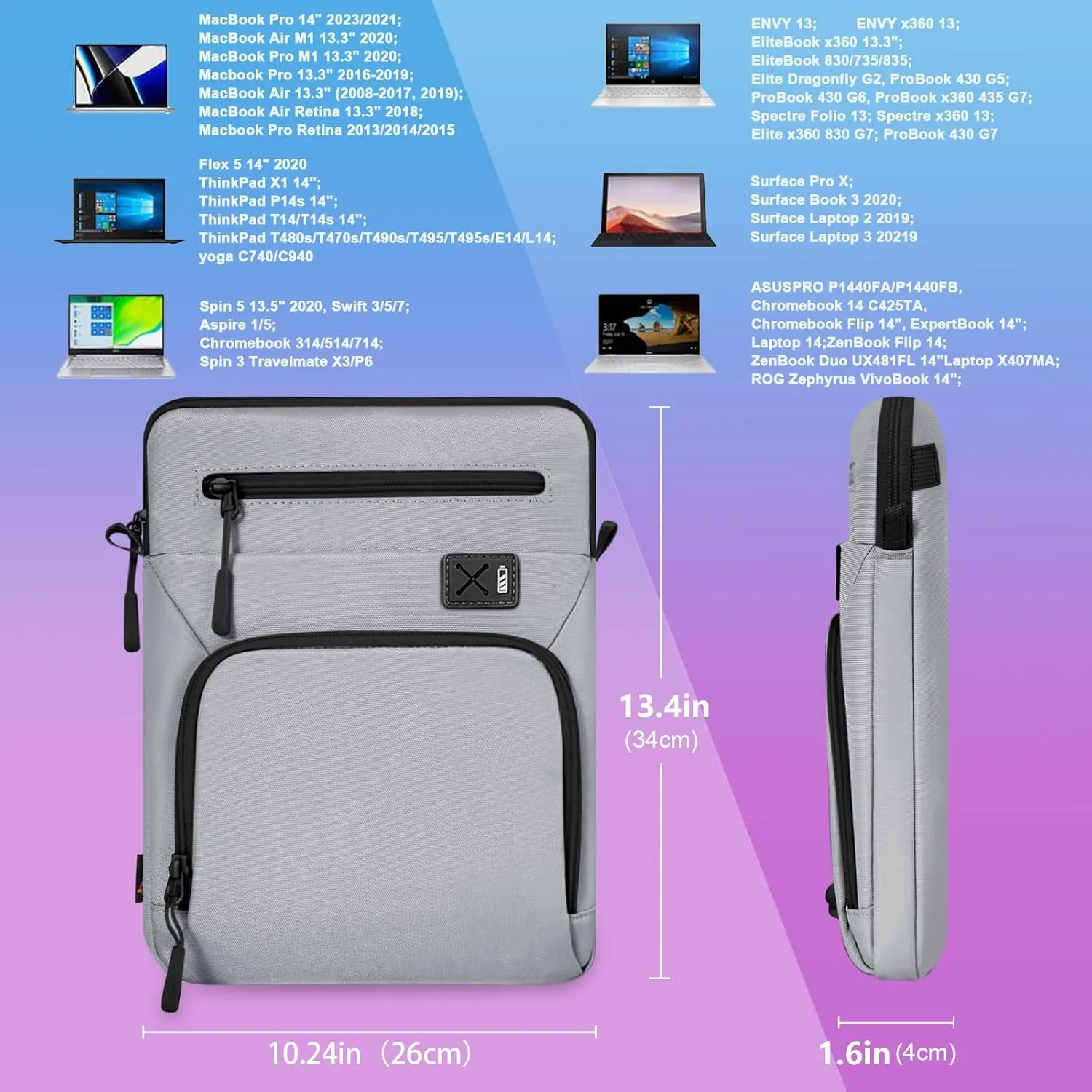 13-14 Inch Laptop Sleeve, Compatible with Apple MacBook Pro 14 (M1/M2), MacBook Air M2 13, Microsoft Surface Laptop, iPad Pro 12.9, & More – Waterproof Carrying Case with Handle for Durable Protection