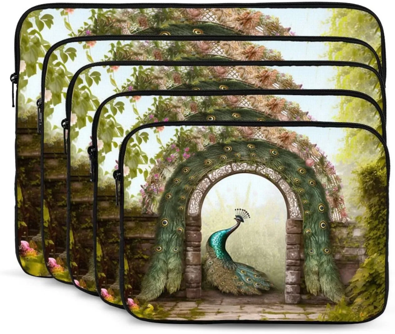 13 Inch Laptop Sleeve Bag Waterproof Shockproof Laptop Case Bag Garden Arched Door Peacock Computer Skin Bags Lightweight Tablet Carrying Case