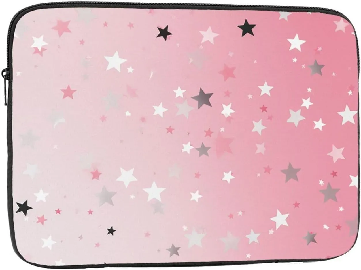 13 Inch Laptop Sleeve Bag Waterproof Shockproof Laptop Case Bag Pink White Stars Computer Skin Bags Lightweight Tablet Carrying Case