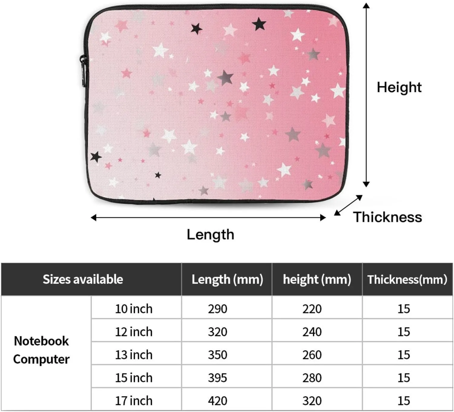 13 Inch Laptop Sleeve Bag Waterproof Shockproof Laptop Case Bag Pink White Stars Computer Skin Bags Lightweight Tablet Carrying Case