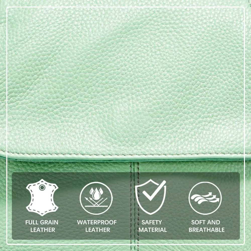 15 Colors 100% Genuine Leather Women Backpack Antitheft Fashion Rucksack Travel Bag For Ladies (Light Green)