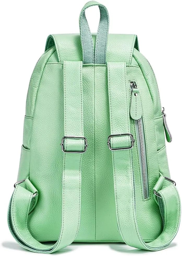15 Colors 100% Genuine Leather Women Backpack Antitheft Fashion Rucksack Travel Bag For Ladies (Light Green)