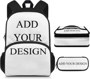 15 Inch Kids Backpack for School Cute Girls Bookbag Backpack Set with Insulated Lunch Bag and Pencil Pouch for Girls Boys You Can Add Your Name/Logo/Photo