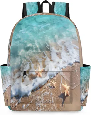15.1 Inch Casual Backpack Summer Beach Small Backpack with Multiple Pocket Waterproof Mini Bags Daypack with Chest Strap Starfish Travel Bag