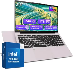 15.6-FHD-Laptop Student-Laptop, 16GB RAM 1TB SSD, Intel Pentium Quad-Core N100 Processor (Up to 3.4GHz) Backlit Keyboard Fingerprint WiFi 6 BT5.2 Business-Laptop, 2 Years Warranty Windows 11 Laptop