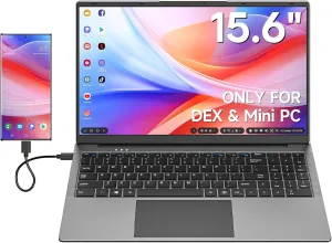 15.6 inch Lapdock for Samsung DeX and Mac Mini, Lap Experience for Samsung Phone and Mini PC, Portable Monitor with Keyboard Compatible with Samsung S24/23, Z Fold 6/5, Note 20/10, Steam Deck - Grey