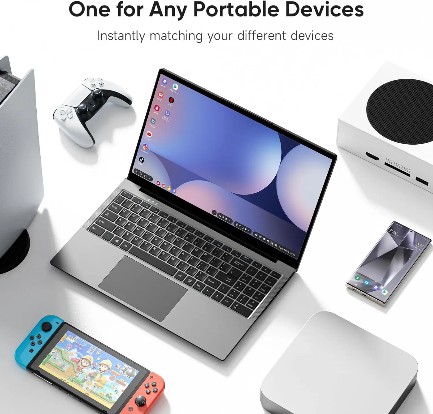 15.6 inch Lapdock for Samsung DeX and Mac Mini, Lap Experience for Samsung Phone and Mini PC, Portable Monitor with Keyboard Compatible with Samsung S24/23, Z Fold 6/5, Note 20/10, Steam Deck - Grey