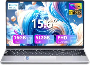 15.6 Inch Laptop Computer, Gaming Laptop, Laptops 16GB RAM 512GB SSD N95 Processor (up to 3.4GHz), FHD IPS 1920 x 1080 Laptops Computers Supports 180 Angle Opening Backlit Keyboard Fingerprint Unlock