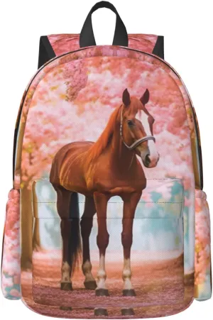 16 inch backpack 3D Horse Flowers Cherry Laptop Backpack Full Print School Bookbag Shoulder Bag for Travel Daypack