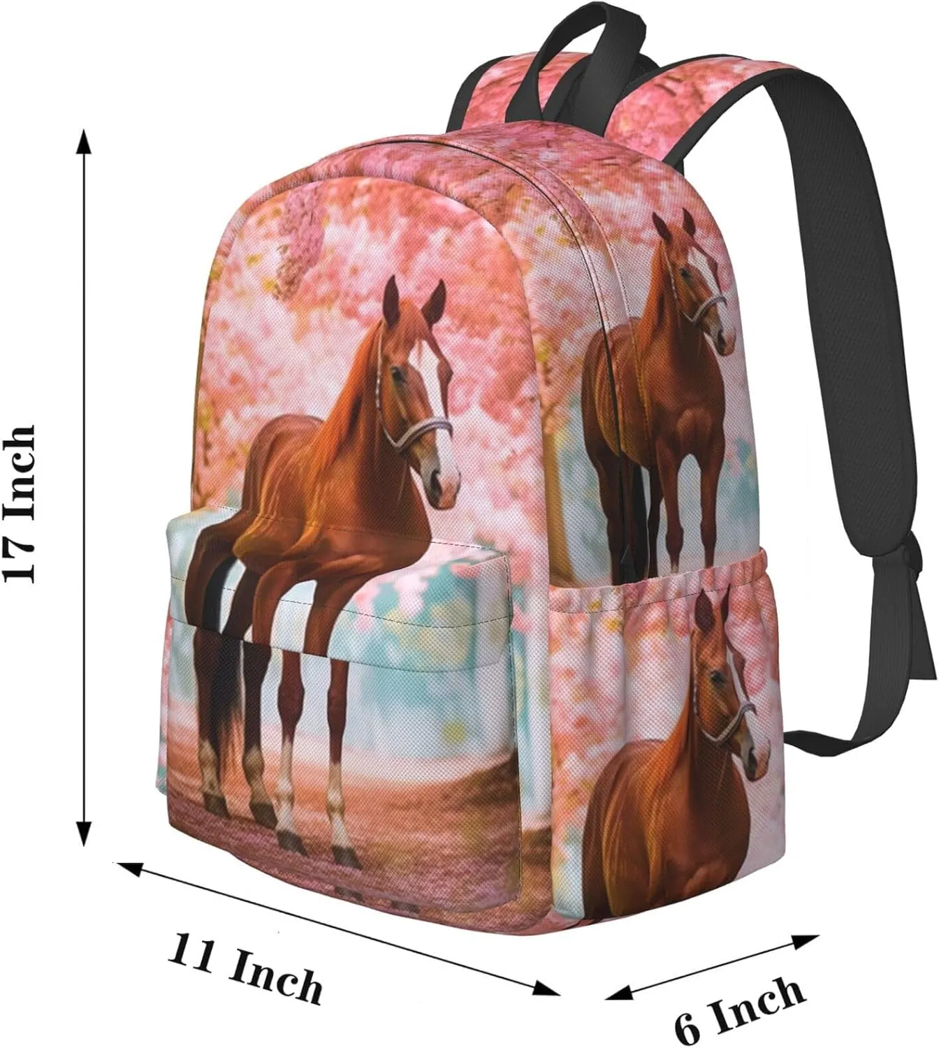 16 inch backpack 3D Horse Flowers Cherry Laptop Backpack Full Print School Bookbag Shoulder Bag for Travel Daypack