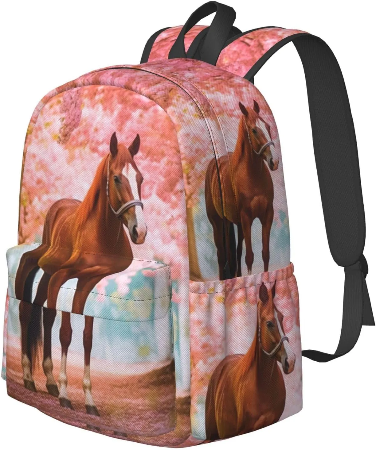 16 inch backpack 3D Horse Flowers Cherry Laptop Backpack Full Print School Bookbag Shoulder Bag for Travel Daypack