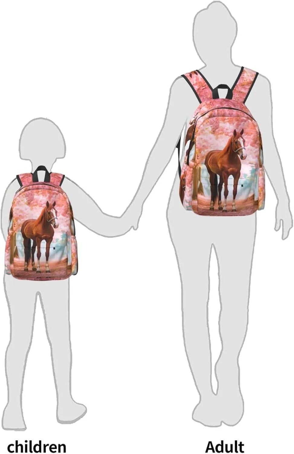 16 inch backpack 3D Horse Flowers Cherry Laptop Backpack Full Print School Bookbag Shoulder Bag for Travel Daypack