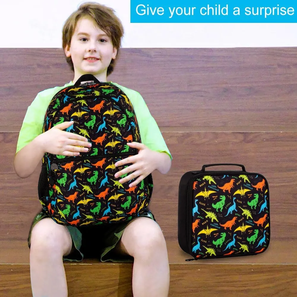 16.5" Dinosaur Backpack for boys, 3Pcs Kids Backpacks Set for Elementary Preschool Kindergarten, School Bookbag with Lunch Box(Black)
