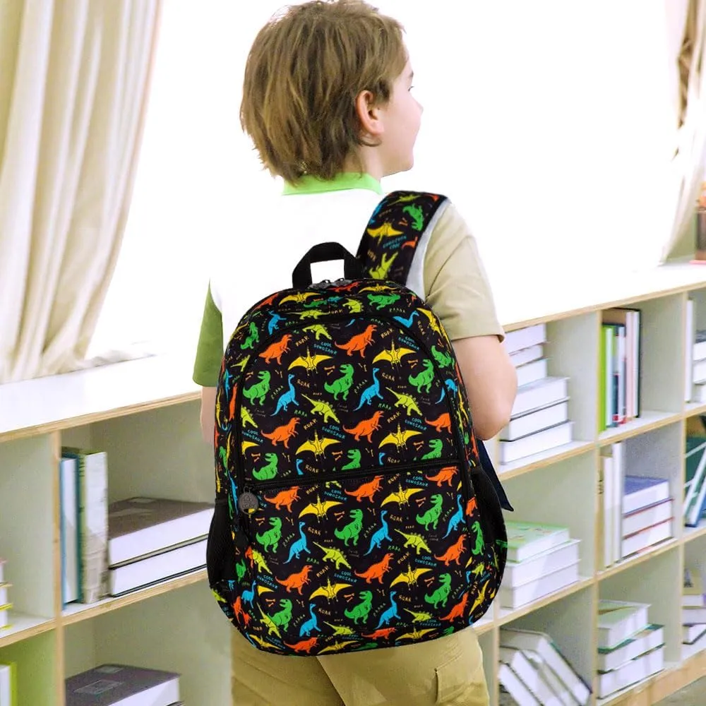 16.5" Dinosaur Backpack for boys, 3Pcs Kids Backpacks Set for Elementary Preschool Kindergarten, School Bookbag with Lunch Box(Black)