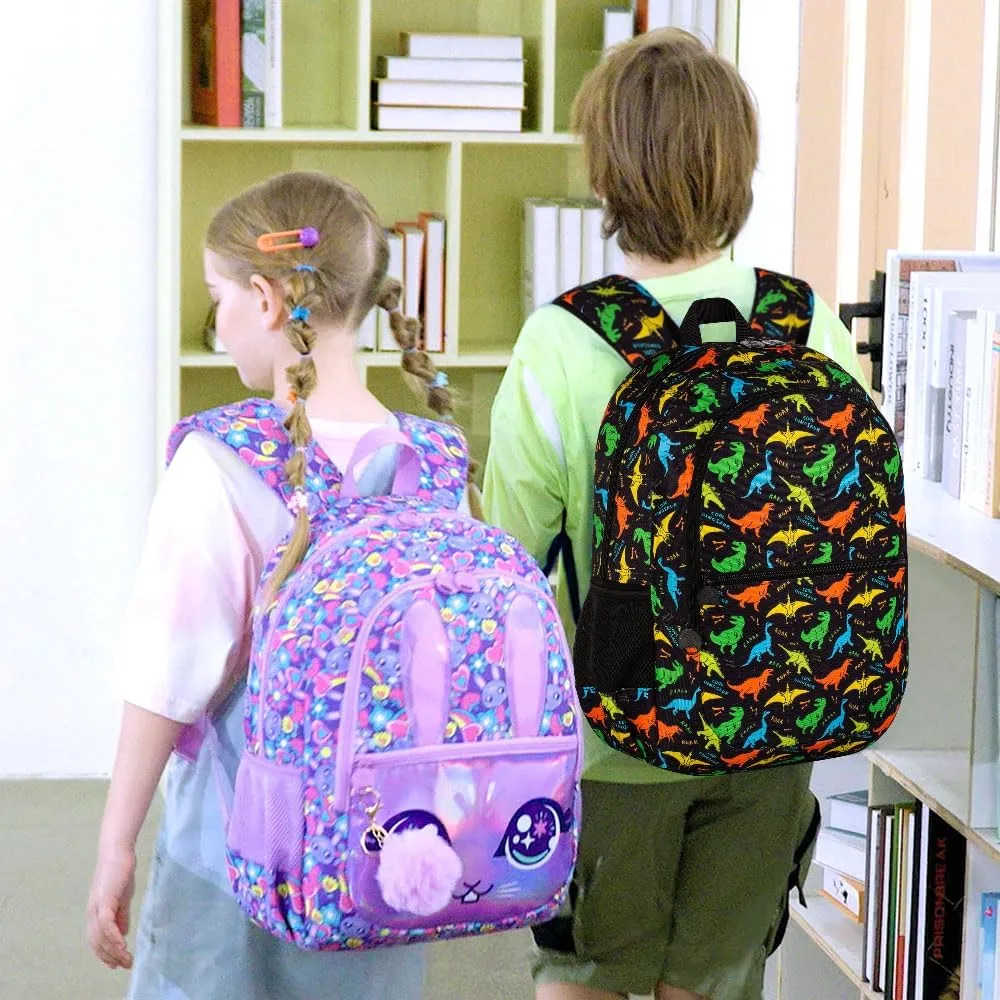 16.5" Dinosaur Backpack for boys, 3Pcs Kids Backpacks Set for Elementary Preschool Kindergarten, School Bookbag with Lunch Box(Black)