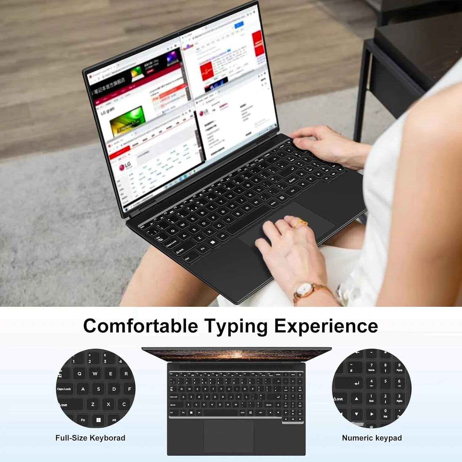 16" Laptop 12 512GB Celeron N5095 (Up to 2.9Ghz) 4-Core Win 11 PC with Cooling Fan 1920 * 1200 2K Screen Dual WiFi Support 2.5" HDD 1TB SSD Expand for Business Study-Black