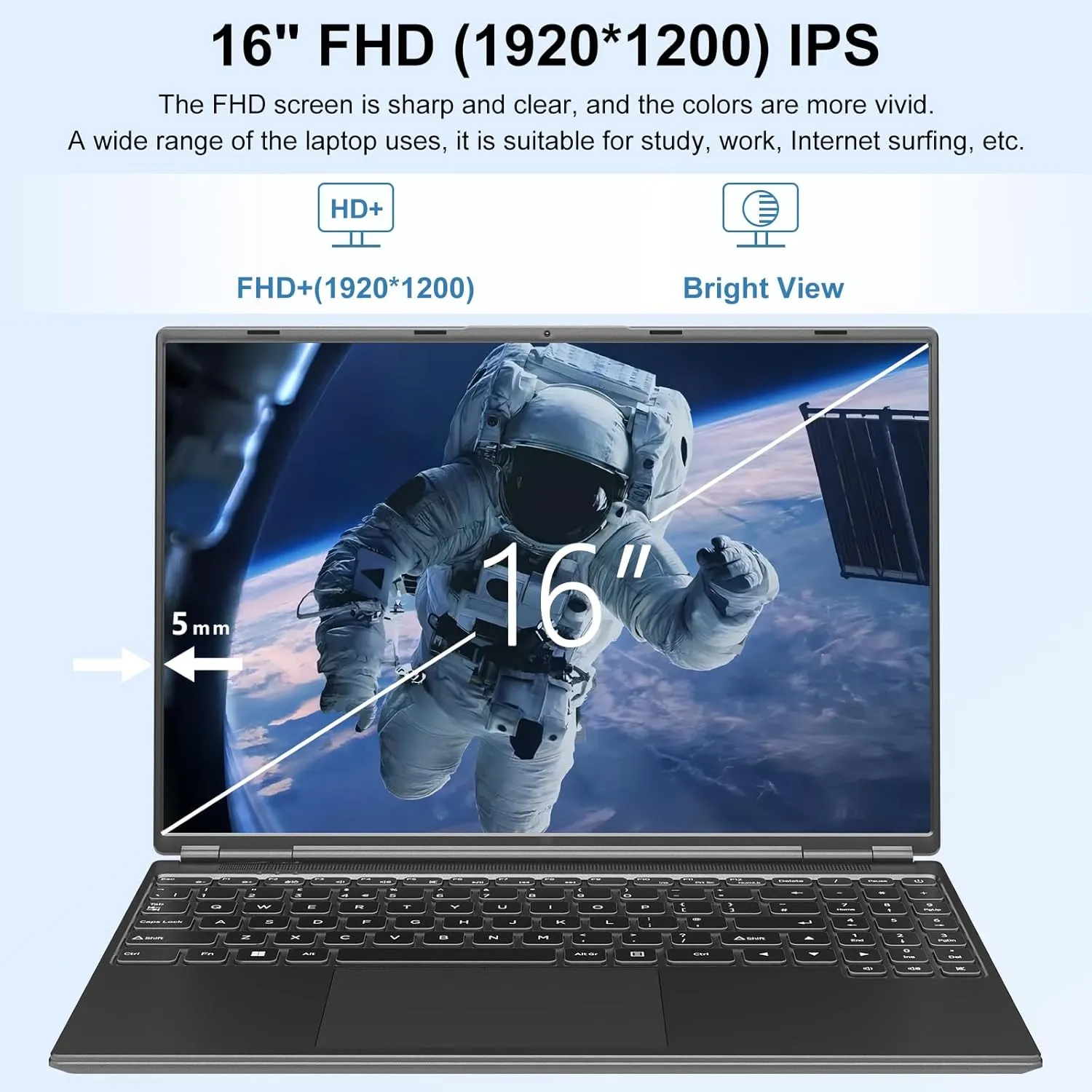 16" Laptop 12 512GB Celeron N5095 (Up to 2.9Ghz) 4-Core Win 11 PC with Cooling Fan 1920 * 1200 2K Screen Dual WiFi Support 2.5" HDD 1TB SSD Expand for Business Study-Black