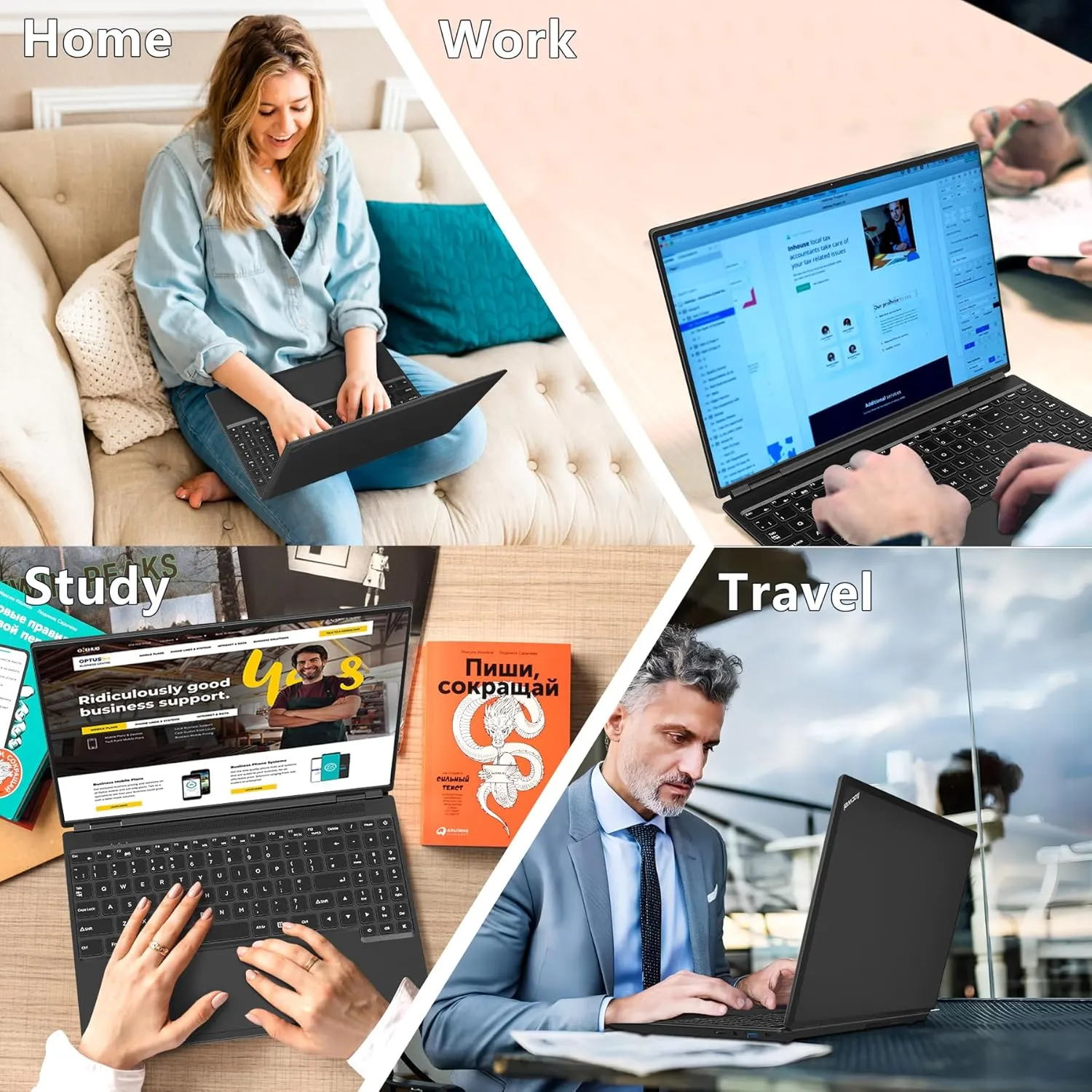 16" Laptop 12 512GB Celeron N5095 (Up to 2.9Ghz) 4-Core Win 11 PC with Cooling Fan 1920 * 1200 2K Screen Dual WiFi Support 2.5" HDD 1TB SSD Expand for Business Study-Black