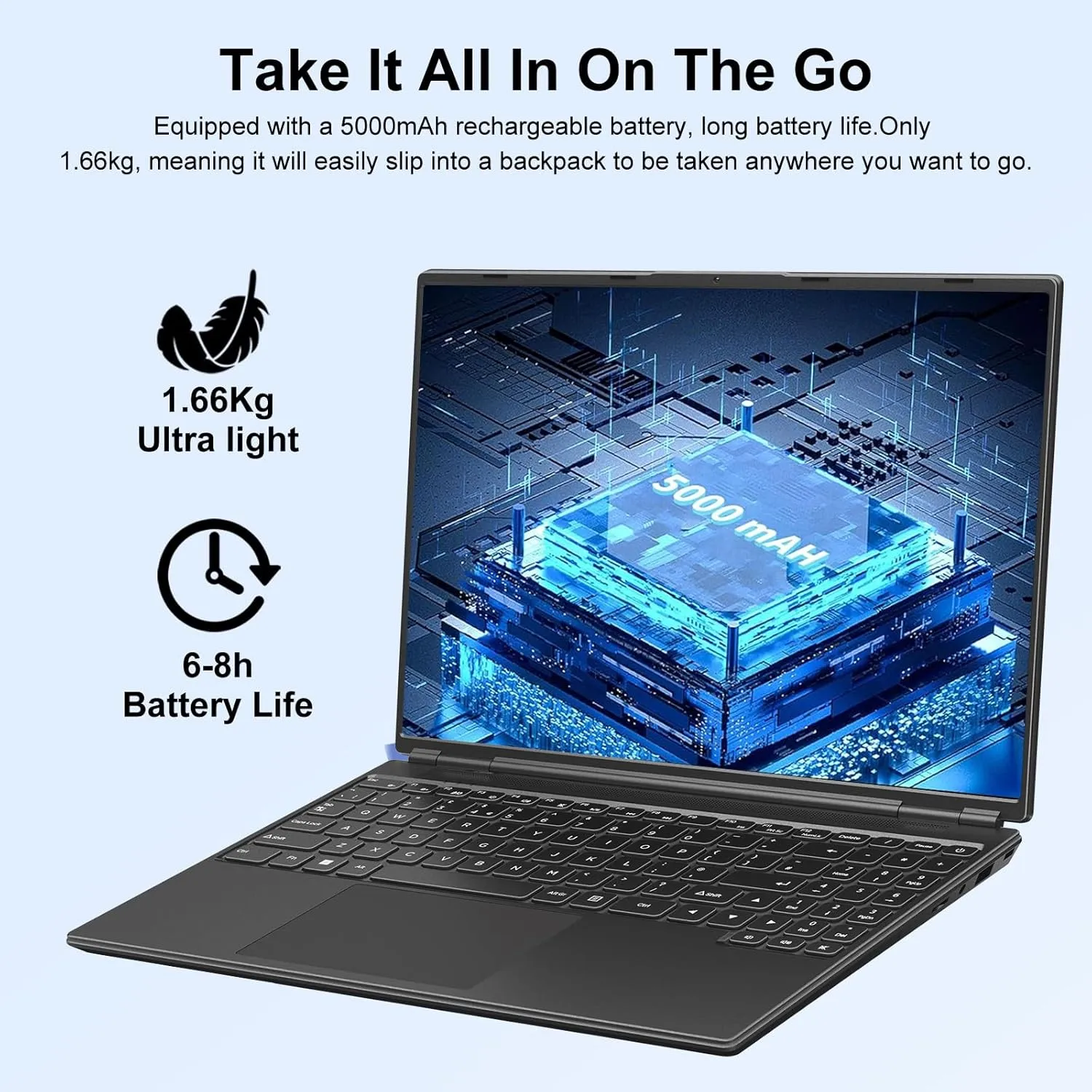 16" Laptop 12 512GB Celeron N5095 (Up to 2.9Ghz) 4-Core Win 11 PC with Cooling Fan 1920 * 1200 2K Screen Dual WiFi Support 2.5" HDD 1TB SSD Expand for Business Study-Black