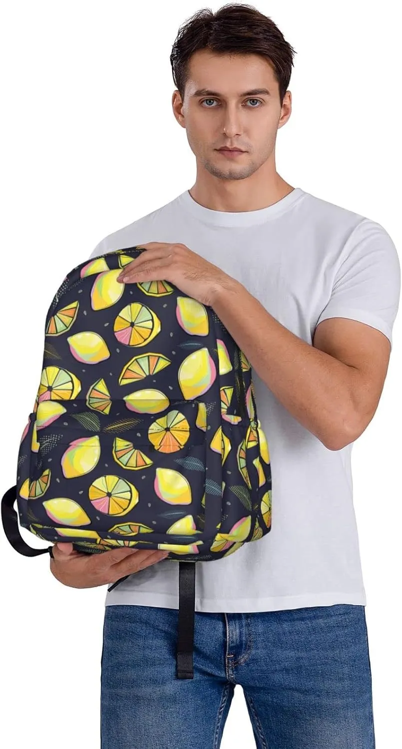 17 inch Backpack Pop Art Lemon Citrus Leaves Laptop Backpack School Bookbag Shoulder Bag Casual Daypack
