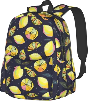 17 inch Backpack Pop Art Lemon Citrus Leaves Laptop Backpack School Bookbag Shoulder Bag Casual Daypack