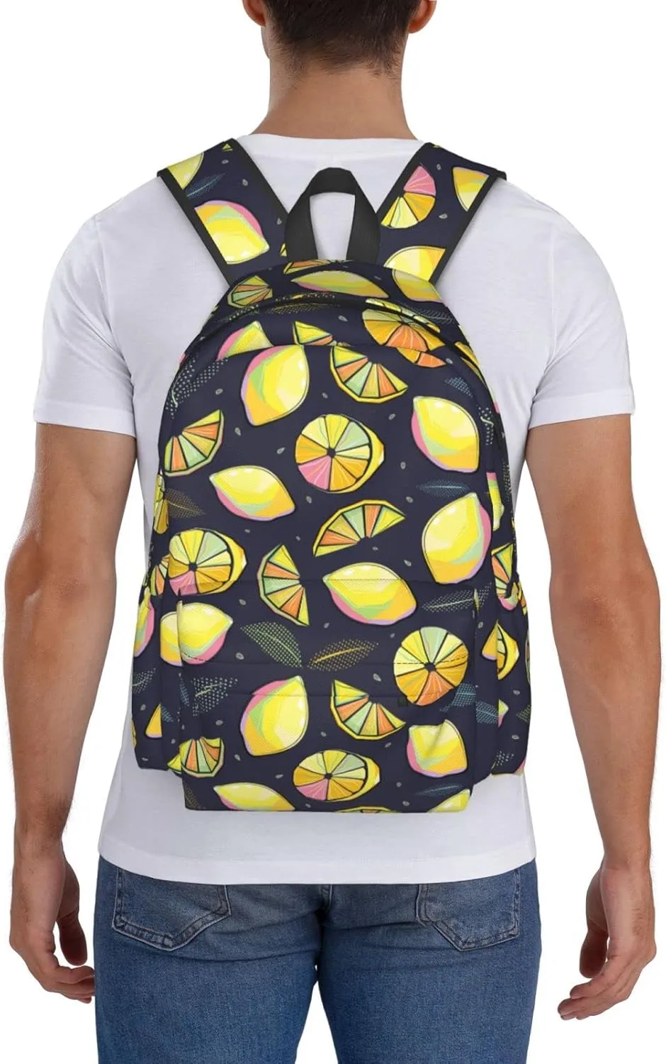 17 inch Backpack Pop Art Lemon Citrus Leaves Laptop Backpack School Bookbag Shoulder Bag Casual Daypack