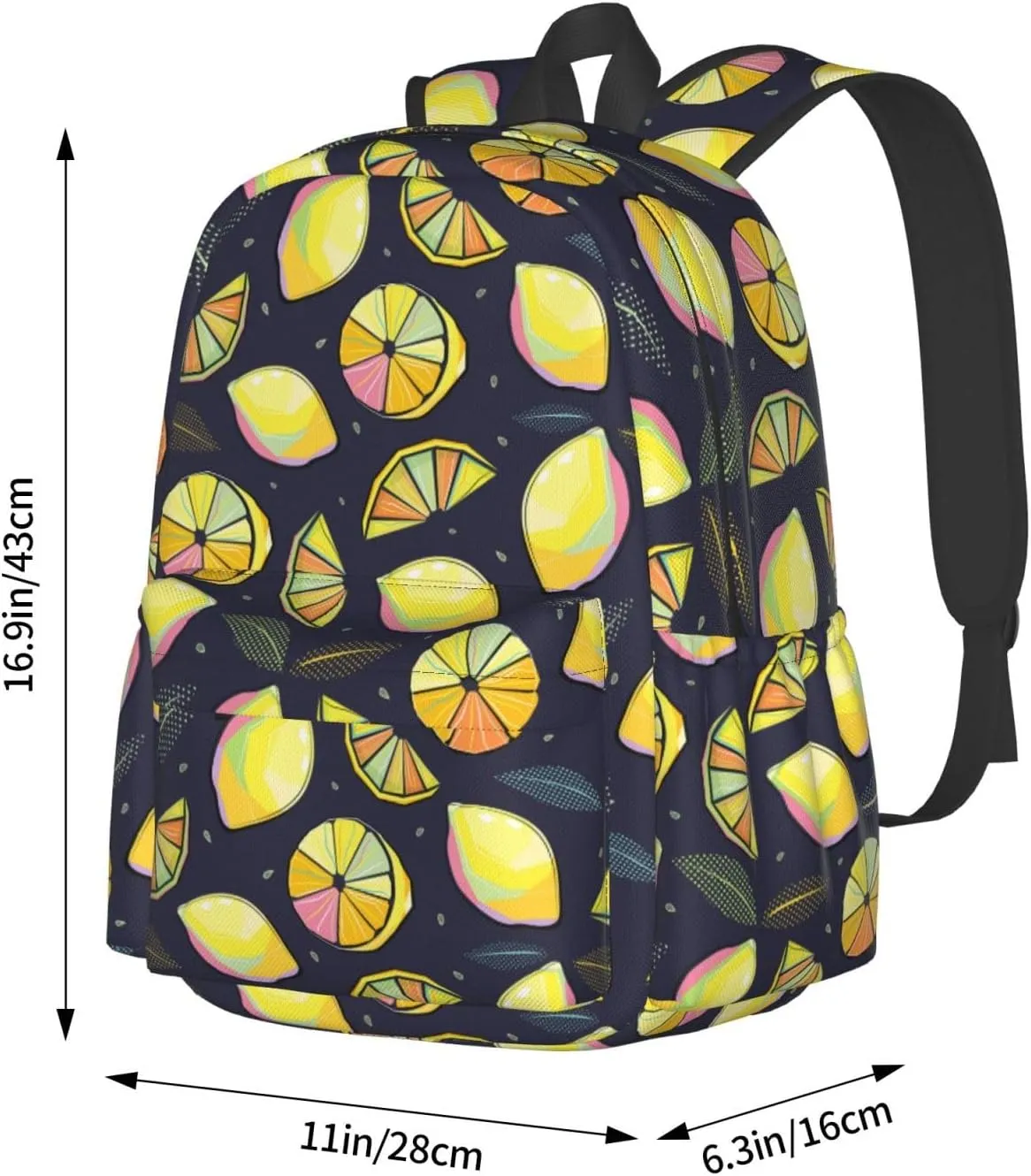 17 inch Backpack Pop Art Lemon Citrus Leaves Laptop Backpack School Bookbag Shoulder Bag Casual Daypack
