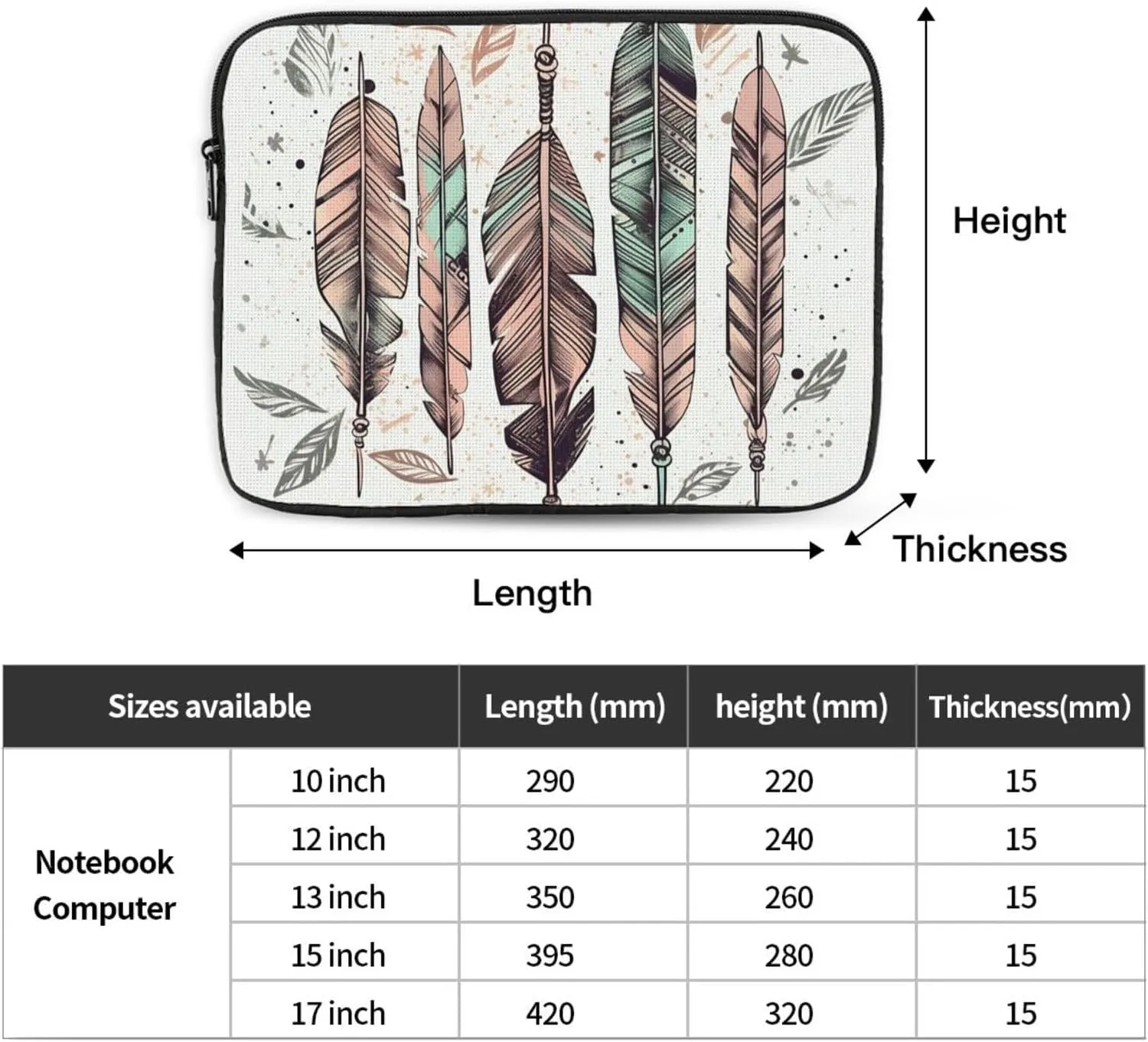17 Inch Laptop Sleeve Bag Waterproof Shockproof Laptop Case Bag Arrow Feather Dream Computer Skin Bags Lightweight Tablet Carrying Case