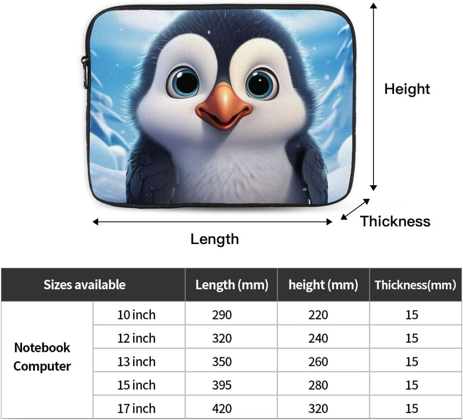 17 Inch Laptop Sleeve Bag Waterproof Shockproof Laptop Case Bag Cartoon Cute Penguin Computer Skin Bags Lightweight Tablet Carrying Case