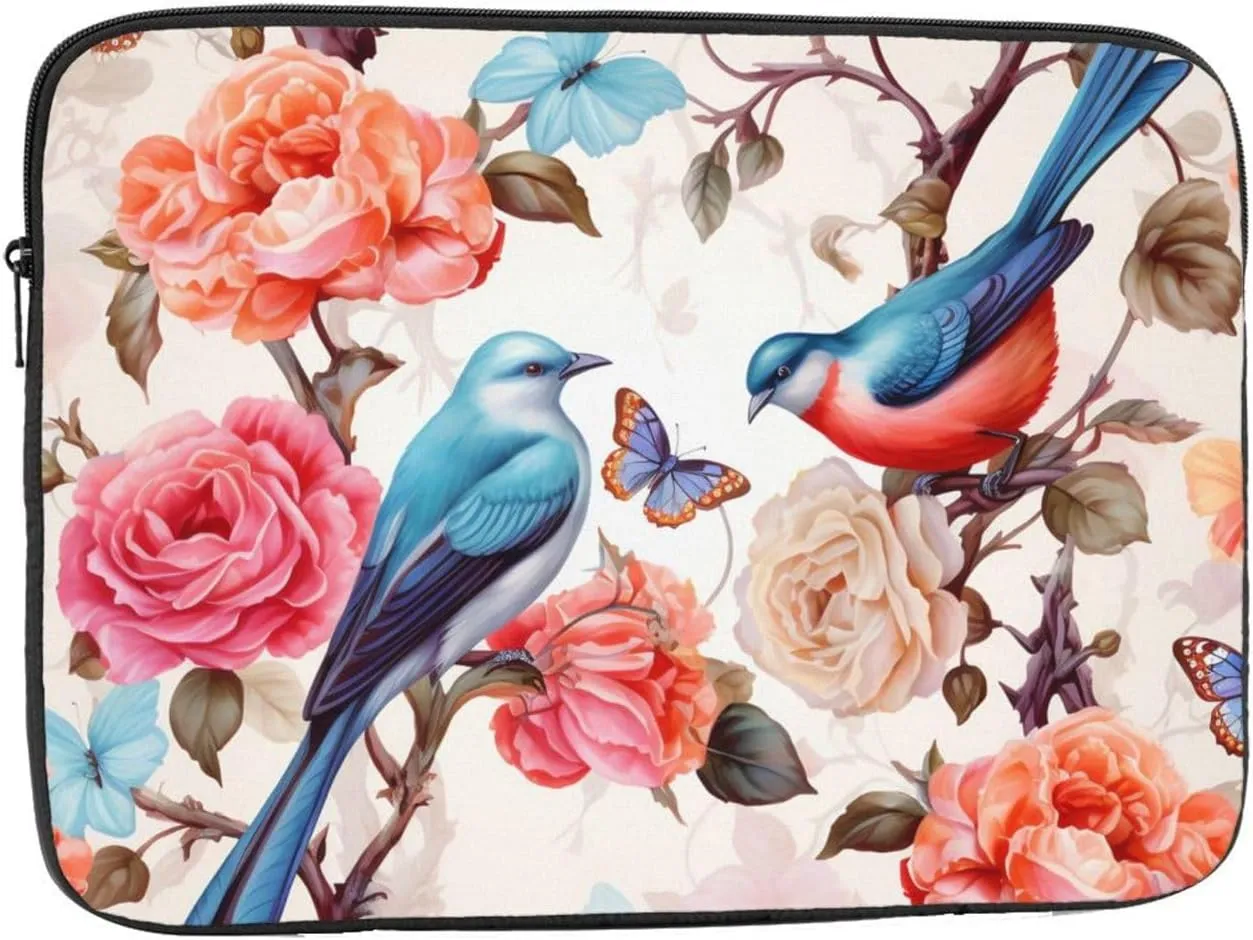 17 Inch Laptop Sleeve Bag Waterproof Shockproof Laptop Case Bag Romantic Fancy Floral Birds Butterfly Computer Skin Bags Lightweight Tablet Carrying Case