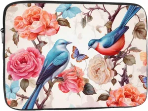 17 Inch Laptop Sleeve Bag Waterproof Shockproof Laptop Case Bag Romantic Fancy Floral Birds Butterfly Computer Skin Bags Lightweight Tablet Carrying Case